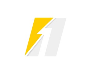 N letter logo, vector font with lightning flash power icon