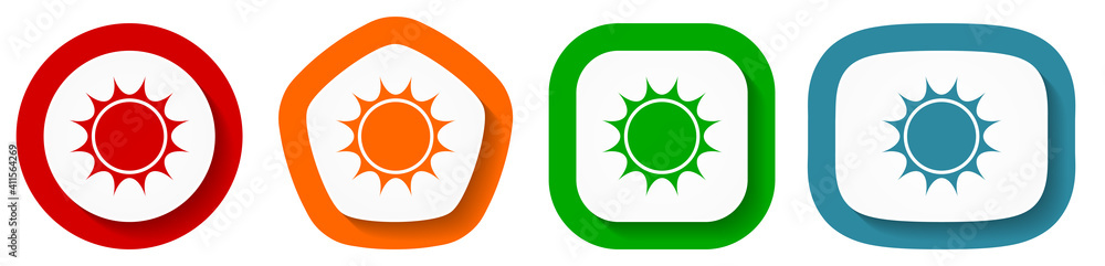 Leinwandbilder sun vector icon set, flat design buttons on white background for webdesign and mobile phone apps