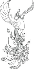 Fototapeta premium Phoenix Fire bird illustration and character design.Hand drawn Phoenix tattoo Japanese and Chinese style,Legend of the Firebird is Russian fairy tales and it is creature from Slavic folklore.