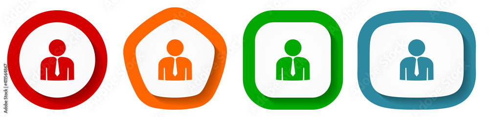 Aufkleber man, businessman, male vector icon set, flat design buttons on white background for webdesign and mo