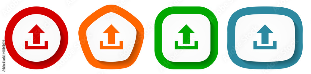 Leinwandbilder Upload vector icon set, flat design buttons on white background for webdesign and mobile phone apps