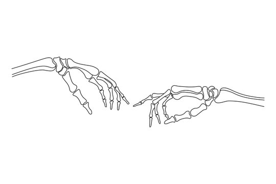 Bones of two hands, the creation of adam Michelangelo inspired art. Abstract minimalist illustration tattoo for print, textile, posters.