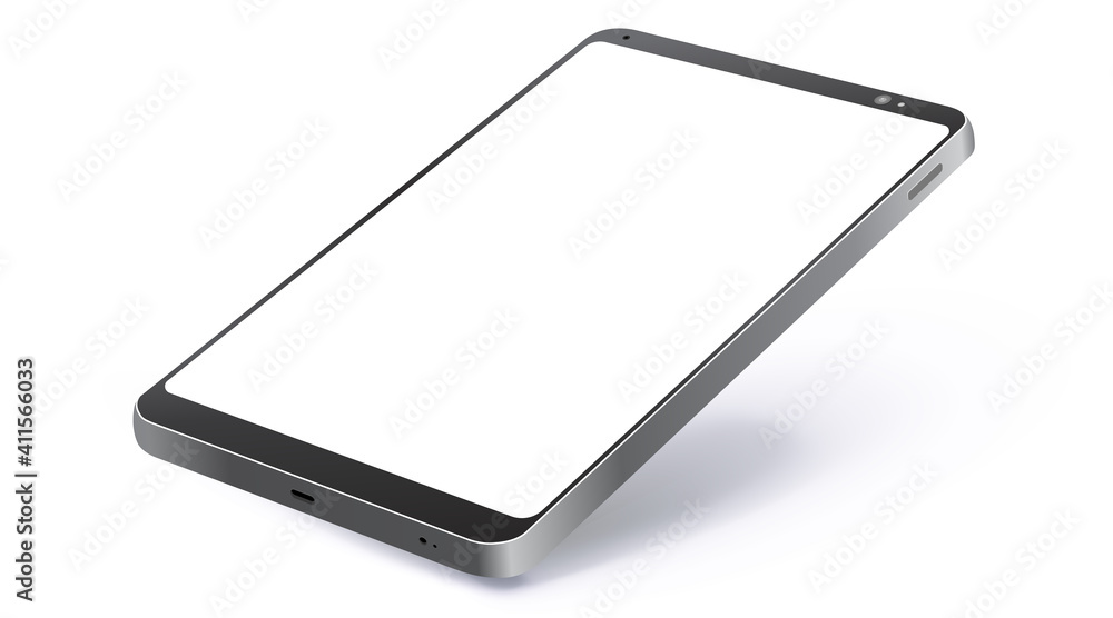 Poster black tablet computer realistic vector mockup with perspective view. tablet pc screen isolated on wh