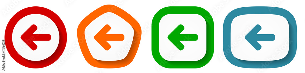 Fototapete left arrow, back vector icon set, flat design flat design buttons on white background for webdesign 