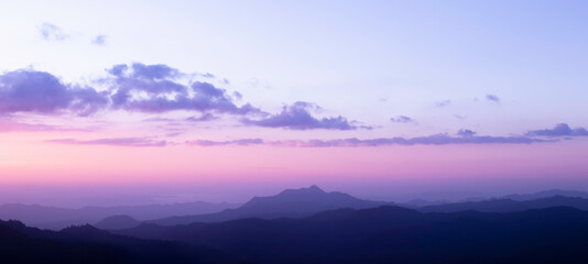 Fototapeta na wymiar Beautiful Landscape twilight sky over the mountain ridges.