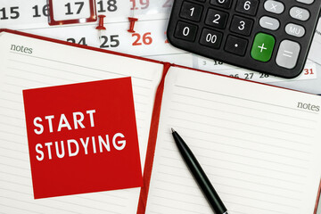 Start Studying - concept of text on sticky note