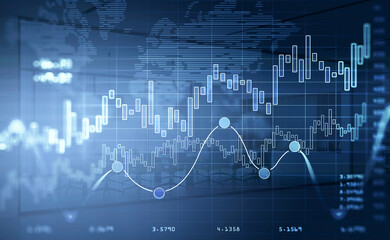 Financial chart over worldwide map. The concept of international consulting and worldwide transactions.