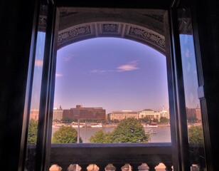 city skyline at sunset