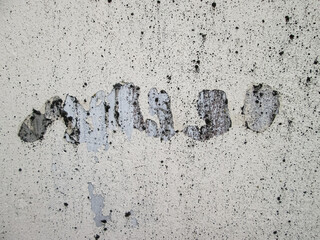 Flaky white paint. Chipped surface texture.