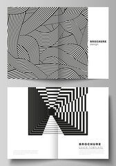 Vector layout of two A4 format modern cover mockups design templates for bifold brochure, flyer, booklet, report. Geometric abstract background in minimalistic flat style with dynamic composition.