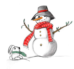Bonhomme de neige et lapin