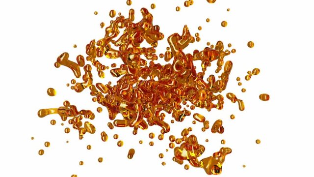 Abstract liquid olive oil splashing super slow motion with droplets on white background. 3d illustration.