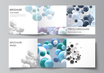 Vector layout of square format covers templates for trifold brochure, flyer, magazine, cover design, book design. Abstract realistic vector background with multicolored 3d spheres, bubbles, balls.