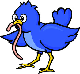A blue bird with a worm. 