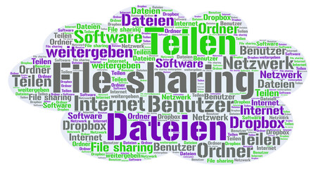 Illustration zu File sharing als Wortwolke mit Text