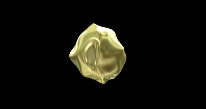 Abstract golden sphere animated as liquid blob.Drop of golden fluid floating. Golden fliud ball, luxury material
