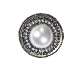 vintage brooch with pearls isolated on white background