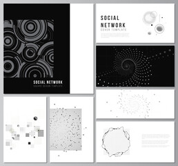 Vector layouts of social network mockups for cover design, website design, website backgrounds or advertising. Abstract technology black color science background. Digital data. High tech concept.