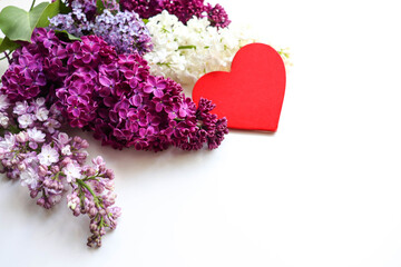 Happy Valentine's Day greeting card. flowers and red heart on white background