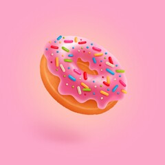 Pink Donut with Sweet Toppings on Pink Background
