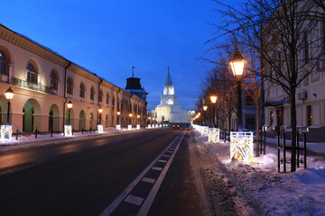 Fototapeta na wymiar Kremlin street Kazan in winter at night