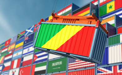 Shipping Container with Republic of the Congo flag - 3D Rendering