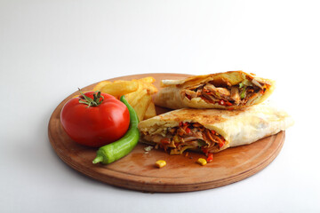 Doner kebab or shawarma sandwich isolated on white background