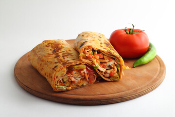 Doner kebab or shawarma sandwich isolated on white background
