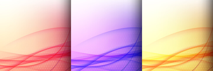 Set of three colorful wave style background