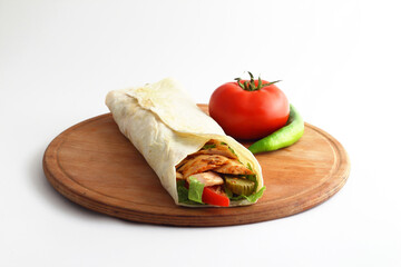 Doner kebab or shawarma sandwich isolated on white background