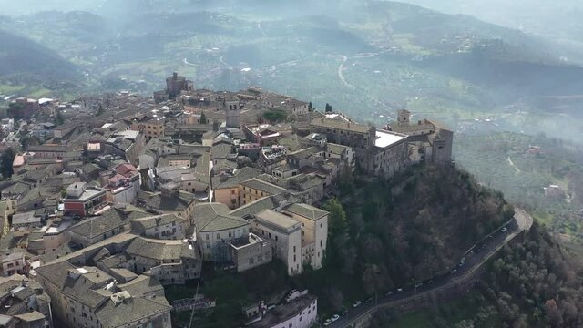 Veroli, a delightful medieval village in the province of Frosinone, Italy
Aerial view of the village of Veroli taken by drone.
