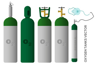 Tanks and bottles of oxygen gas medical concept vector
