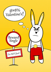 Angry white rabbit hates Valentine's day.