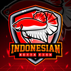 Indonesian flag betta fish mascot. esport logo design