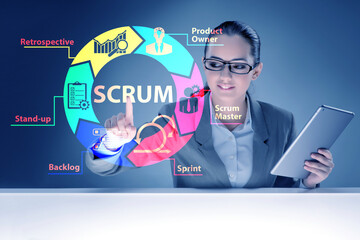 Businesswoman in SCRUM agile method concept