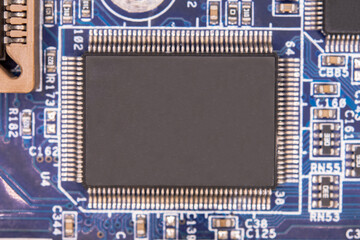 Close up blank microchip on Electronic circuit board.