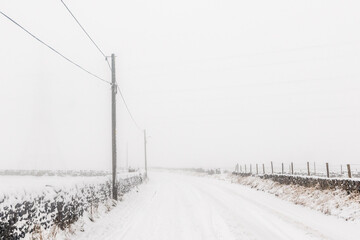 Snow covers the landscape