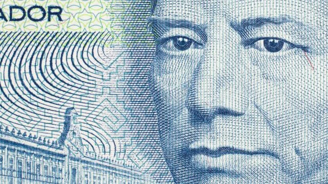 Benito Juarez on vintage Mexico banknote tracking. Slider shot