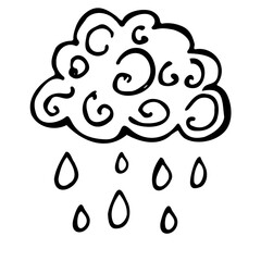 Cloud hand drawn vector doodle illustration. Cartoon cloud. Isolated on white background. Hand drawn simple element