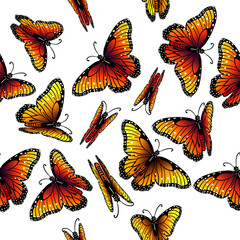 A seamless background with orange butterflies. Vector illustration