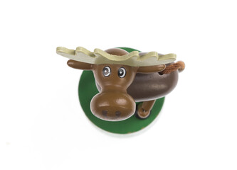 vintage wooden toy deer isolated on white background