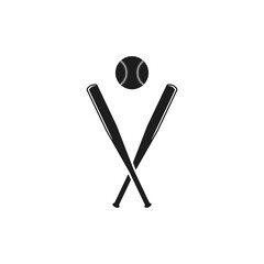 Crossed baseball bats and baseball ball icon. Vector. Flat design.