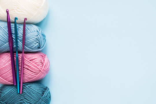 Premium Photo  Crocheting supplies on slate background
