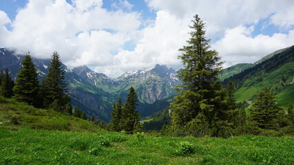 Fototapeta na wymiar the hiking trail from the Kalbelesee to the Korbersee in Vorarlberg, Austria, June