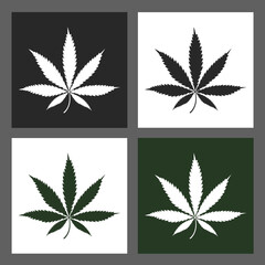 Cannabis leaf sign design set. Vector Hemp icon. Marijuana label balck, white and green color