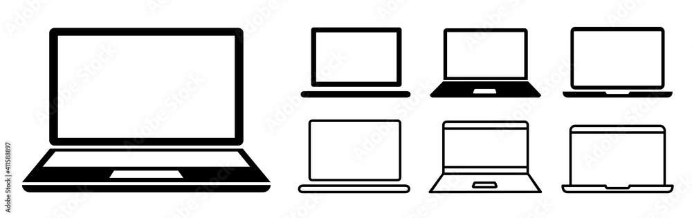 Poster Laptop device set icons, collection laptop in different style, office notebook computer - stock vector