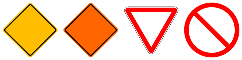 Blank orange, yellow square and Blank red triangle label traffic road vector sign set isolated on white background
