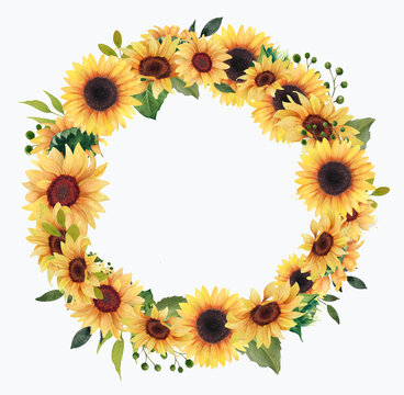 recommend clip art: Watercolor sunflower frame, Floral clip art, Sunflower wreath, summer clipart