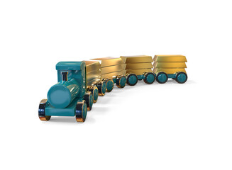A train carrying gold bars. 3D allegorical illustration