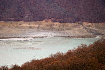 Zhinvali reservoir landscape in Georgia